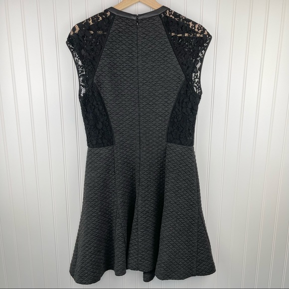 Rebecca Taylor Fit & Flare Quilted Lace Gray Black Dress Size 8 - Picture 6 of 13